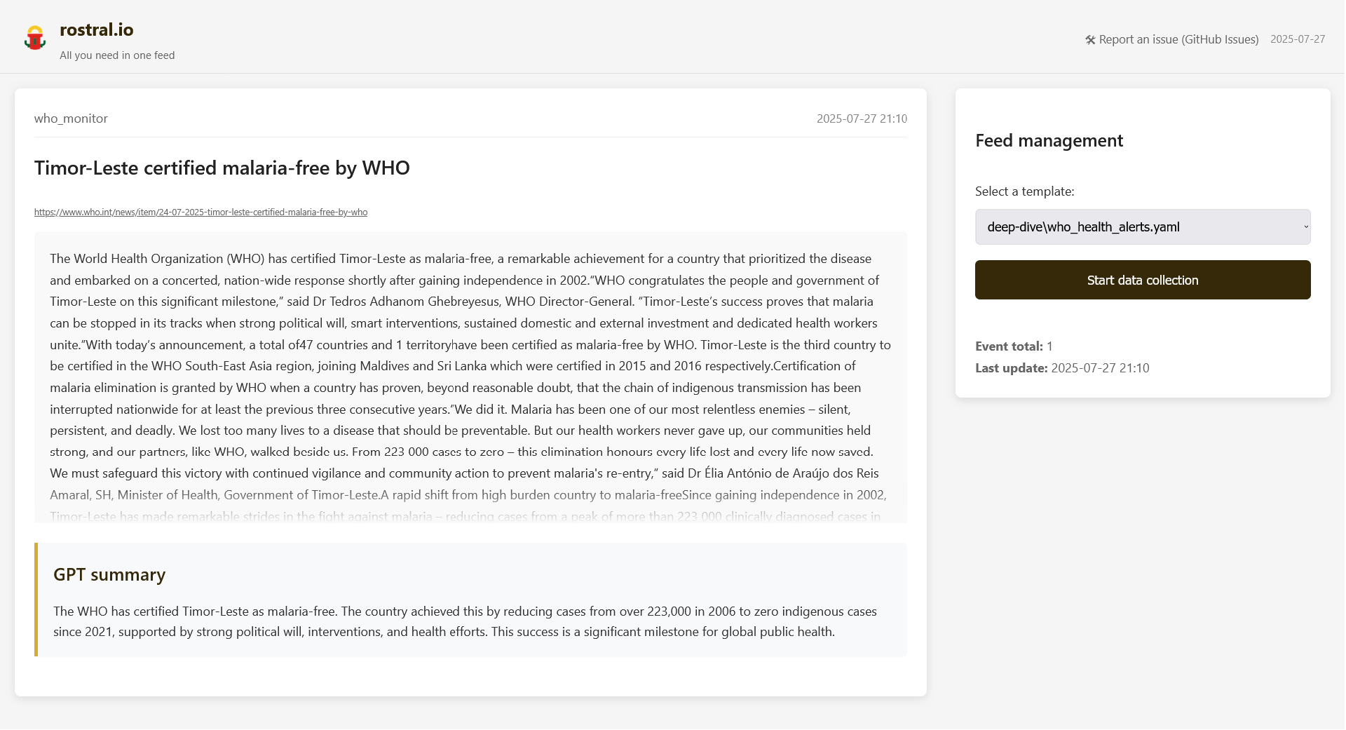 Rostral.io Interface Screenshot